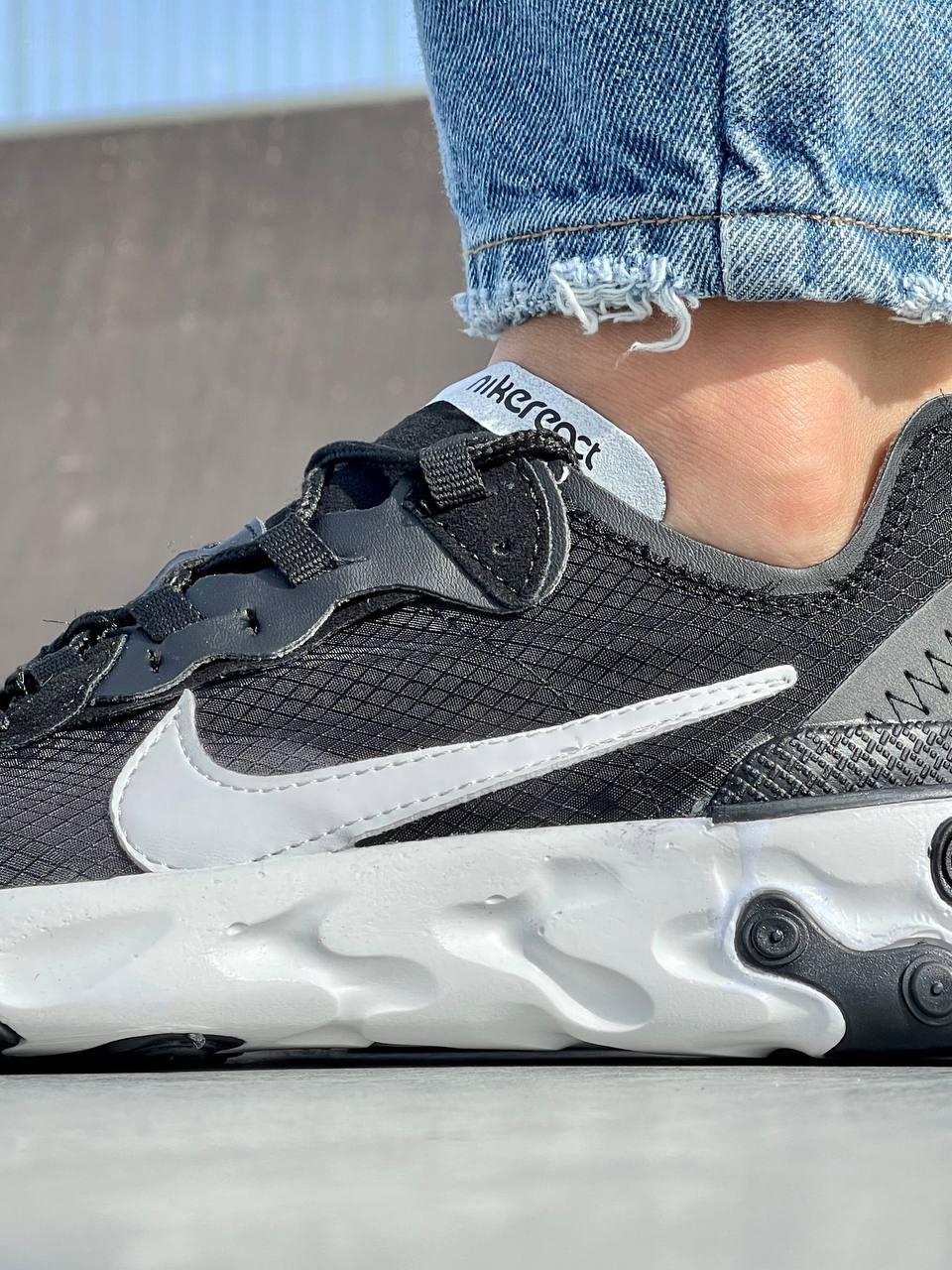 Женские кроссовки Nike React Element 87 Black (чёрные с белым) мягкие лёгкие спортивные кроссы L0638 топ - фото 5 - id-p1689806960