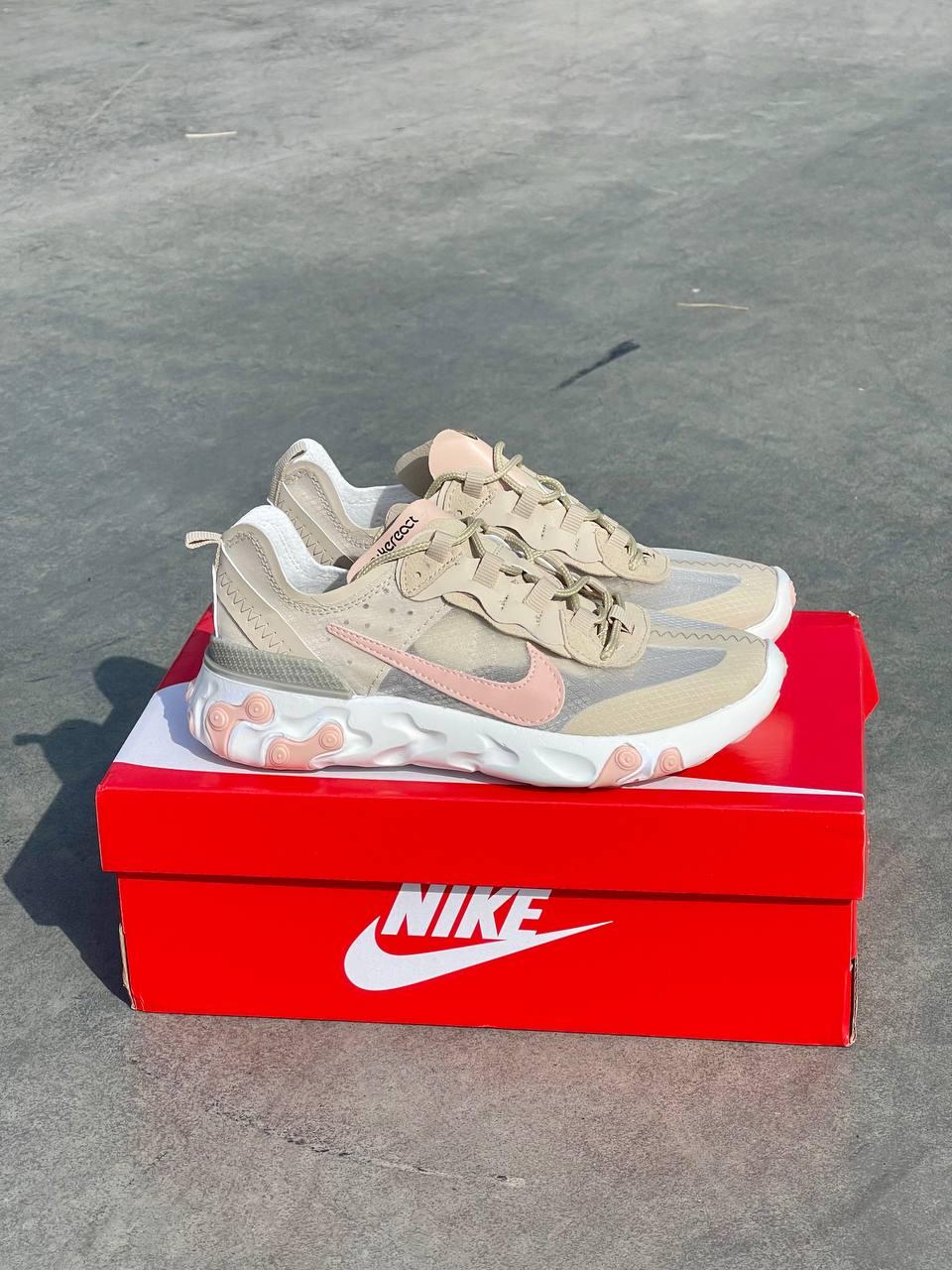 Женские кроссовки Nike React Element 87 Beige Pink (бежевые с розовым) тонкие кроссы весна/лето/осень L0637 - фото 1 - id-p1689806969