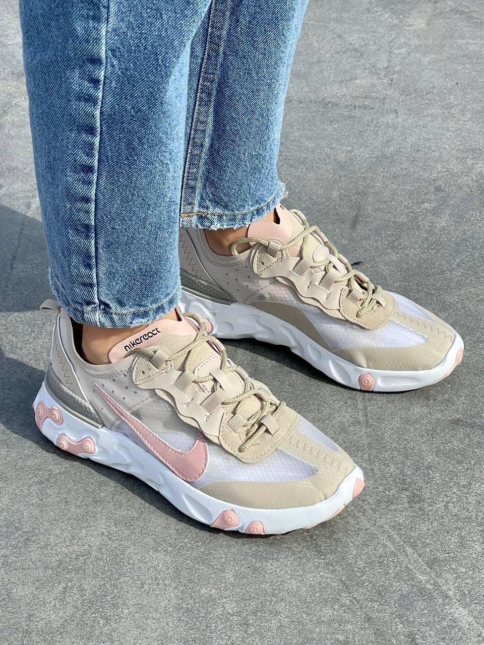 Женские кроссовки Nike React Element 87 Beige Pink (бежевые с розовым) тонкие кроссы весна/лето/осень L0637 - фото 2 - id-p1689806969