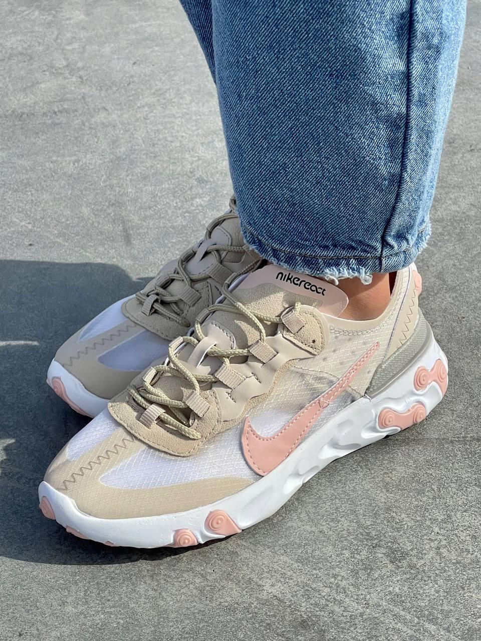 Женские кроссовки Nike React Element 87 Beige Pink (бежевые с розовым) тонкие кроссы весна/лето/осень L0637 - фото 3 - id-p1689806969