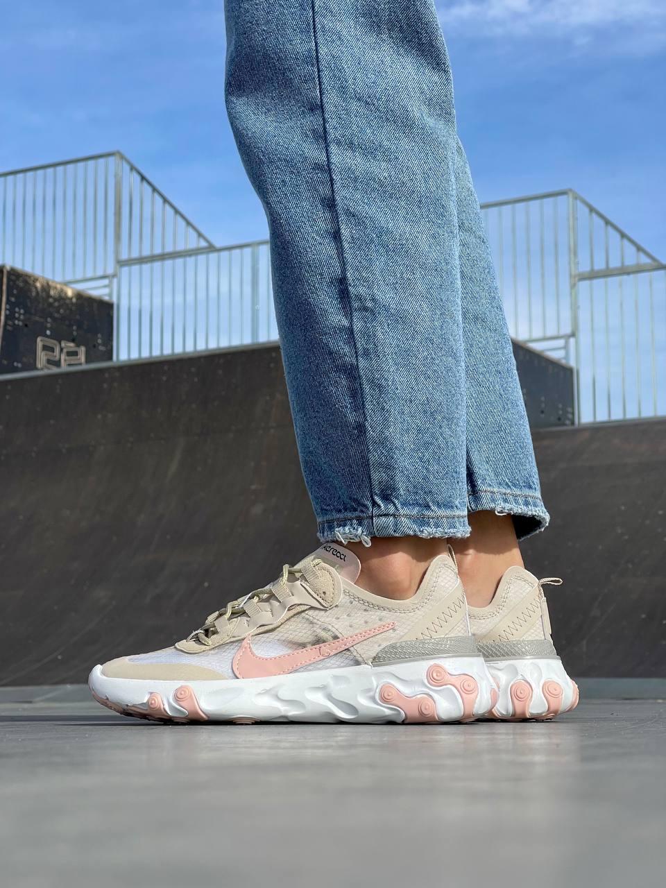 Женские кроссовки Nike React Element 87 Beige Pink (бежевые с розовым) тонкие кроссы весна/лето/осень L0637 - фото 5 - id-p1689806969