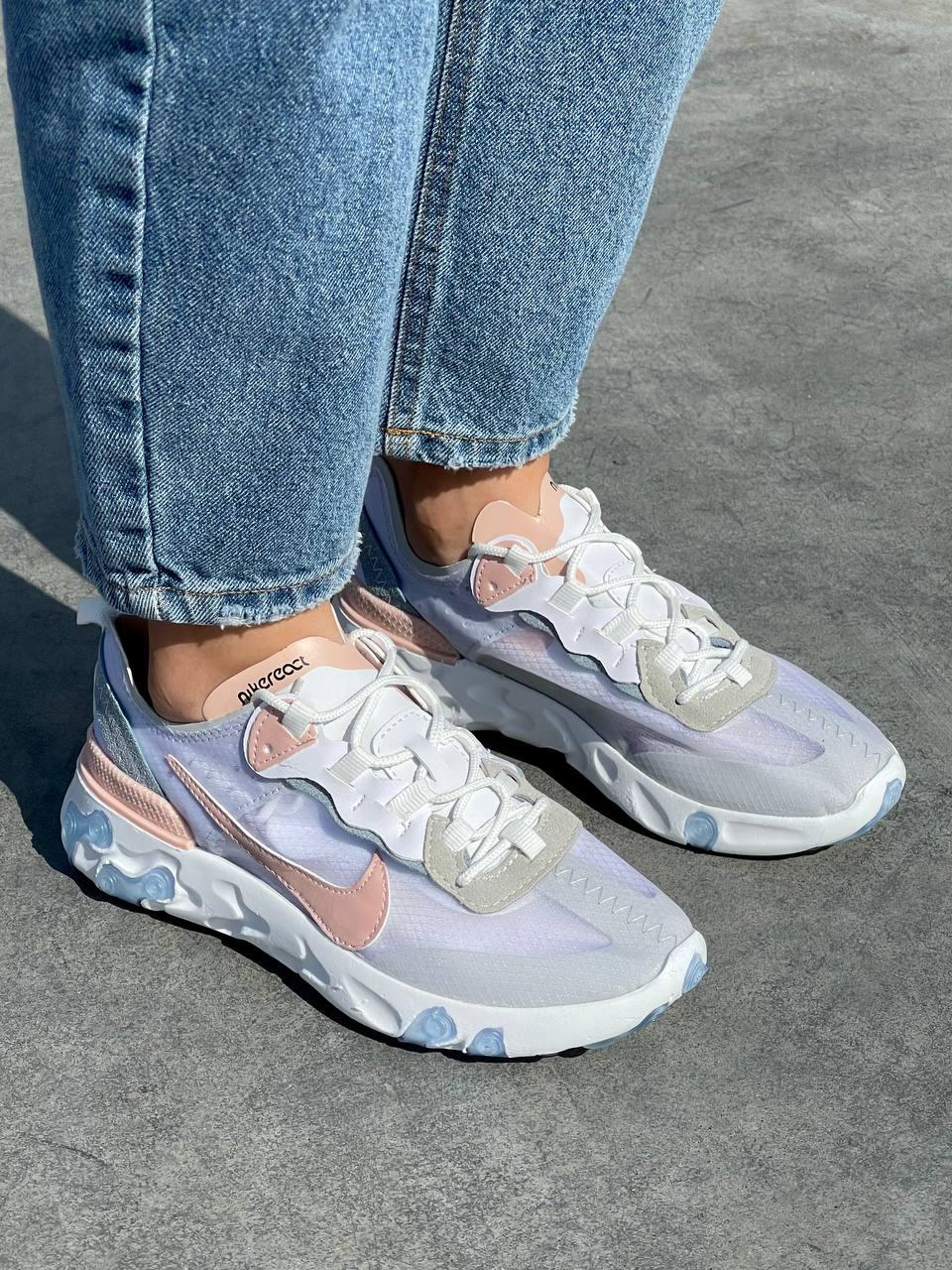 Женские кроссовки Nike React Element 87 Grey Pink (серые с розовым) красивые спортивные кроссы L0663 топ - фото 2 - id-p1689806979