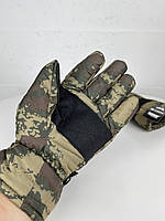 Зимние перчатки (камуфляж хаки) МС1049 плащевка с утеплителем на флисе с фиксацией на запястье топ L
