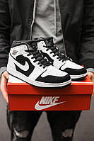 Женские кроссовки Nike Air Jordan Retro 1 Black/White (белые с чёрным) высокие спортивные кроссы I620 топ