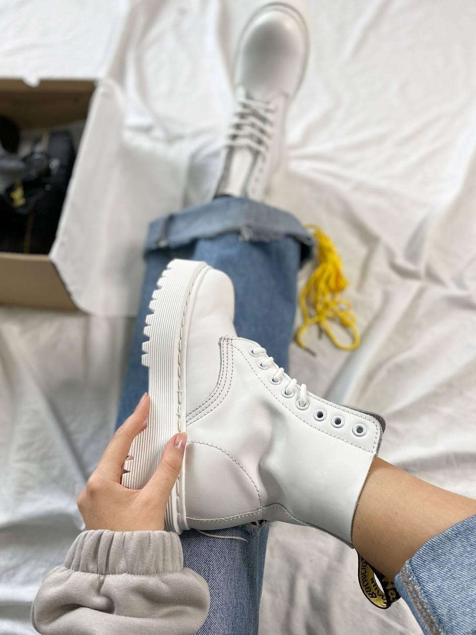 Женские ботинки Dr.Martens Jadon White (белые) стильные осенние сапоги на низком ходу DR070 топ - фото 3 - id-p1689808125