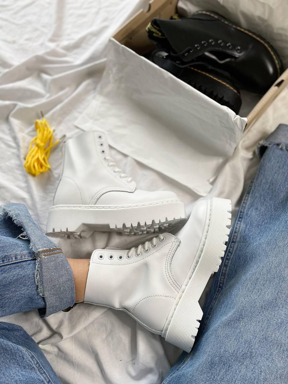 Женские ботинки Dr.Martens Jadon White (белые) стильные осенние сапоги на низком ходу DR070 топ - фото 4 - id-p1689808125