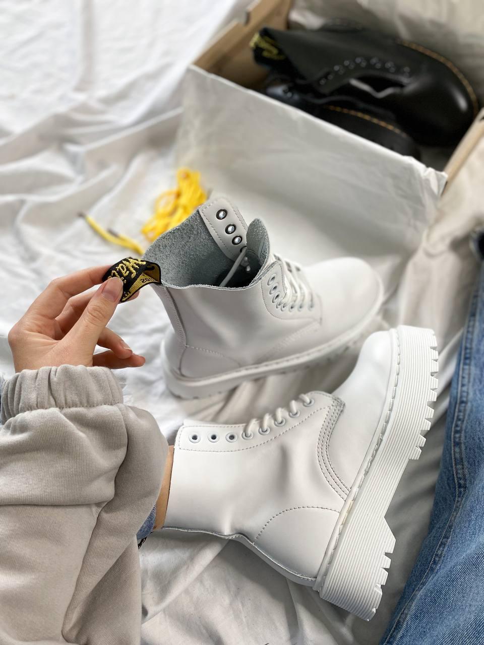Женские ботинки Dr.Martens Jadon White (белые) стильные осенние сапоги на низком ходу DR070 топ - фото 6 - id-p1689808125