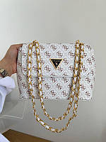 Женская сумка клатч Guess white logo (белая) BONO0610 стильная маленькая сумочка на длинной красивой цепочке