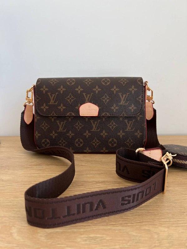 Женская сумка клатч LV brown (коричневая) BONO0614 классная с широким текстильным ремнем с маленькой ключницей - фото 1 - id-p1689808228
