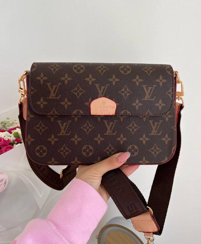 Женская сумка клатч LV brown (коричневая) BONO0614 классная с широким текстильным ремнем с маленькой ключницей - фото 3 - id-p1689808228