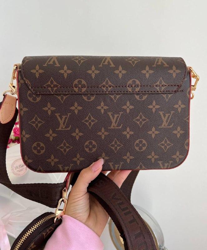 Женская сумка клатч LV brown (коричневая) BONO0614 классная с широким текстильным ремнем с маленькой ключницей - фото 6 - id-p1689808228