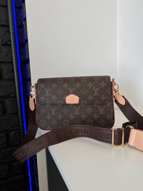 Женская сумка клатч LV brown (коричневая) BONO0614 классная с широким текстильным ремнем с маленькой ключницей - фото 7 - id-p1689808228
