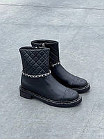 Женские сапоги Chanel Boots Black (чёрные) крутая модная демисезонная обувь L0680 топ