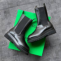 Женские ботинки Bottega Veneta Boots Black 2 (чёрные) удобные осенние сапоги с резинками сбоку 6928 топ