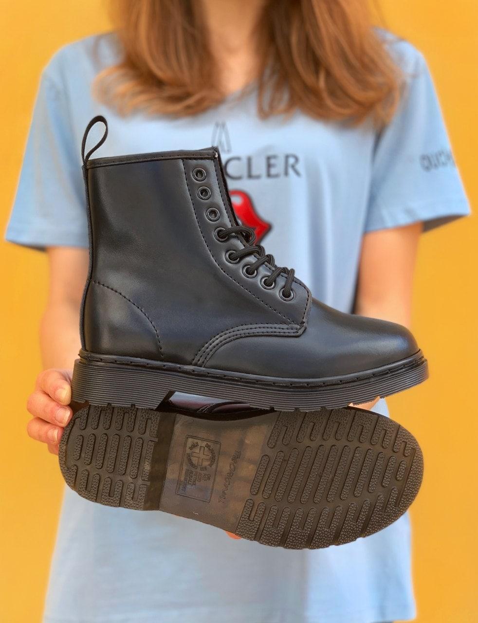 Женские ботинки Dr.Martens 1460 Mono Black (чёрные) удобные низкие деми сапоги 3022 топ - фото 3 - id-p1689809441