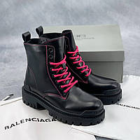 Женские ботинки Balenciaga Black/Pink Tractor Side-zip Low Boots (чёрные с розовым) красивые деми сапоги 6943