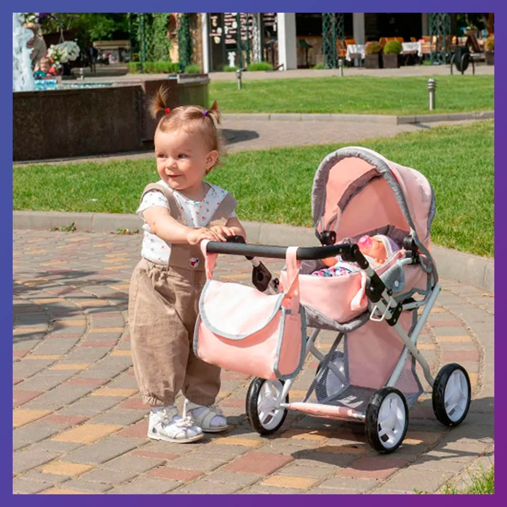 Іграшкова коляска для ляльки класична CARRELLO UNICO 9346 Pink Коляска для ляльки, фото 1