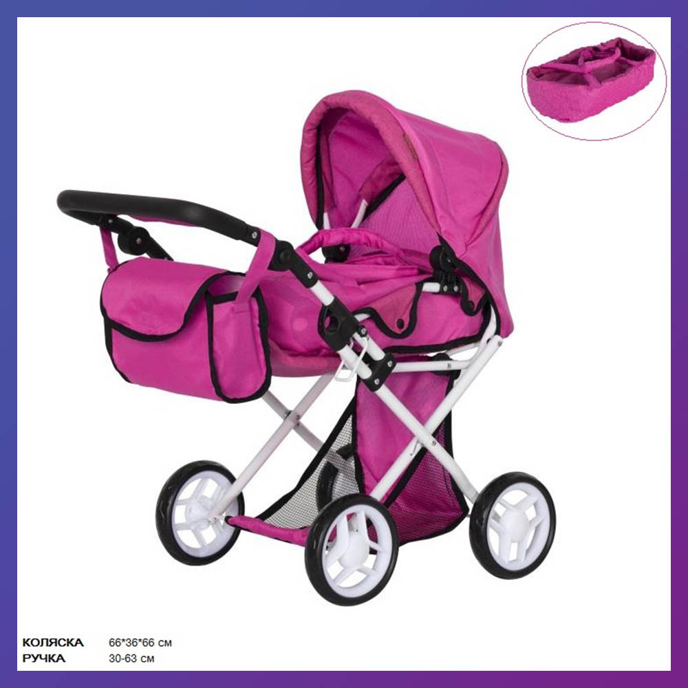 Іграшкова коляска для ляльки класична CARRELLO UNICO 9346 Hot Pink Коляска для ляльки, фото 1