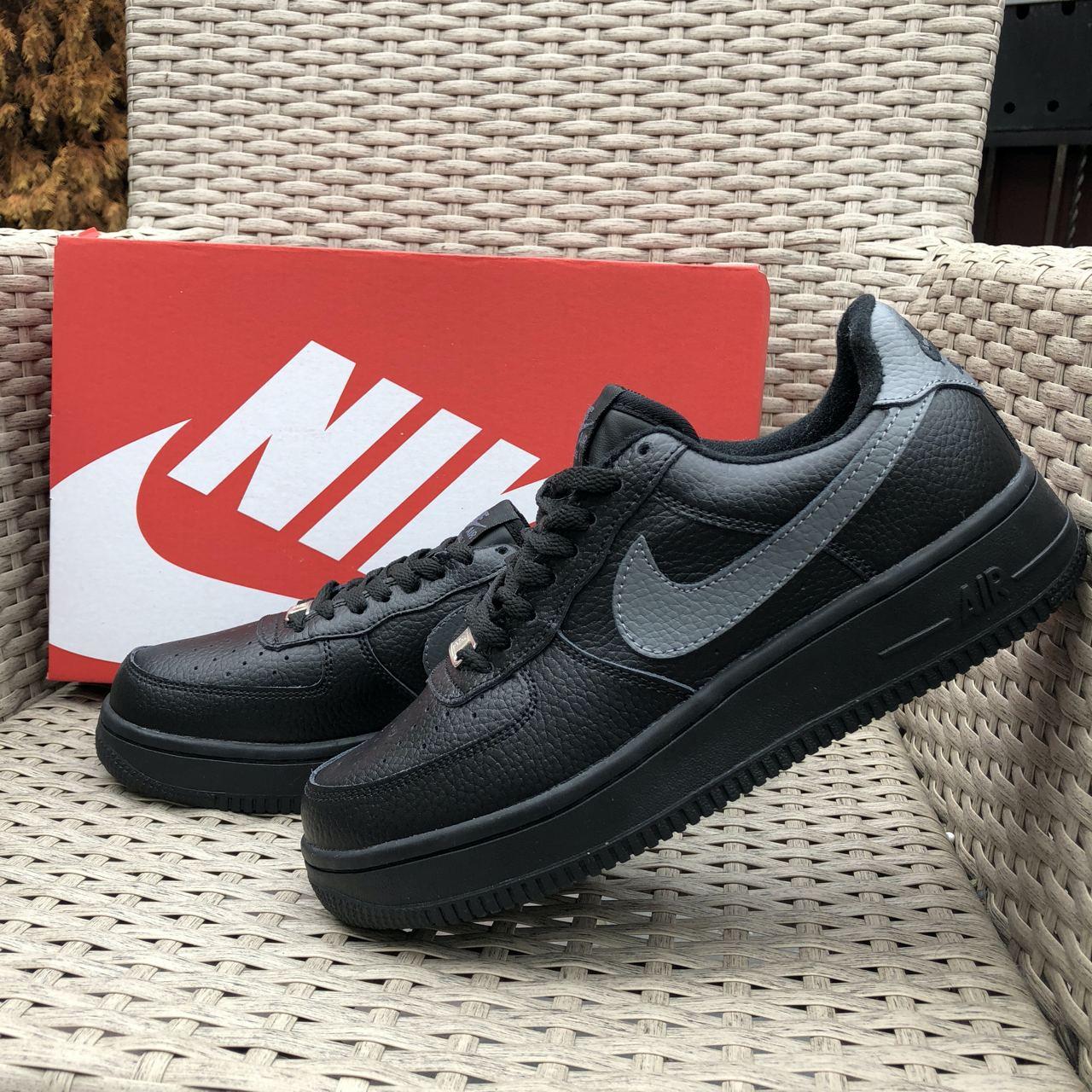 Купить Мужские зимние кроссовки черные с серым Nike Air Force прошитые ...