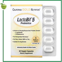 LactoBif 5, пробіотики, 5 млрд КУО, 60 вегетаріанських капсул, California Gold Nutrition, США