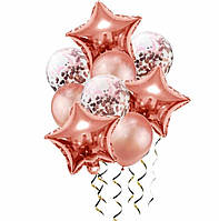 Набор 9 шт розовое золото звезды воздушные фольгированные шары
