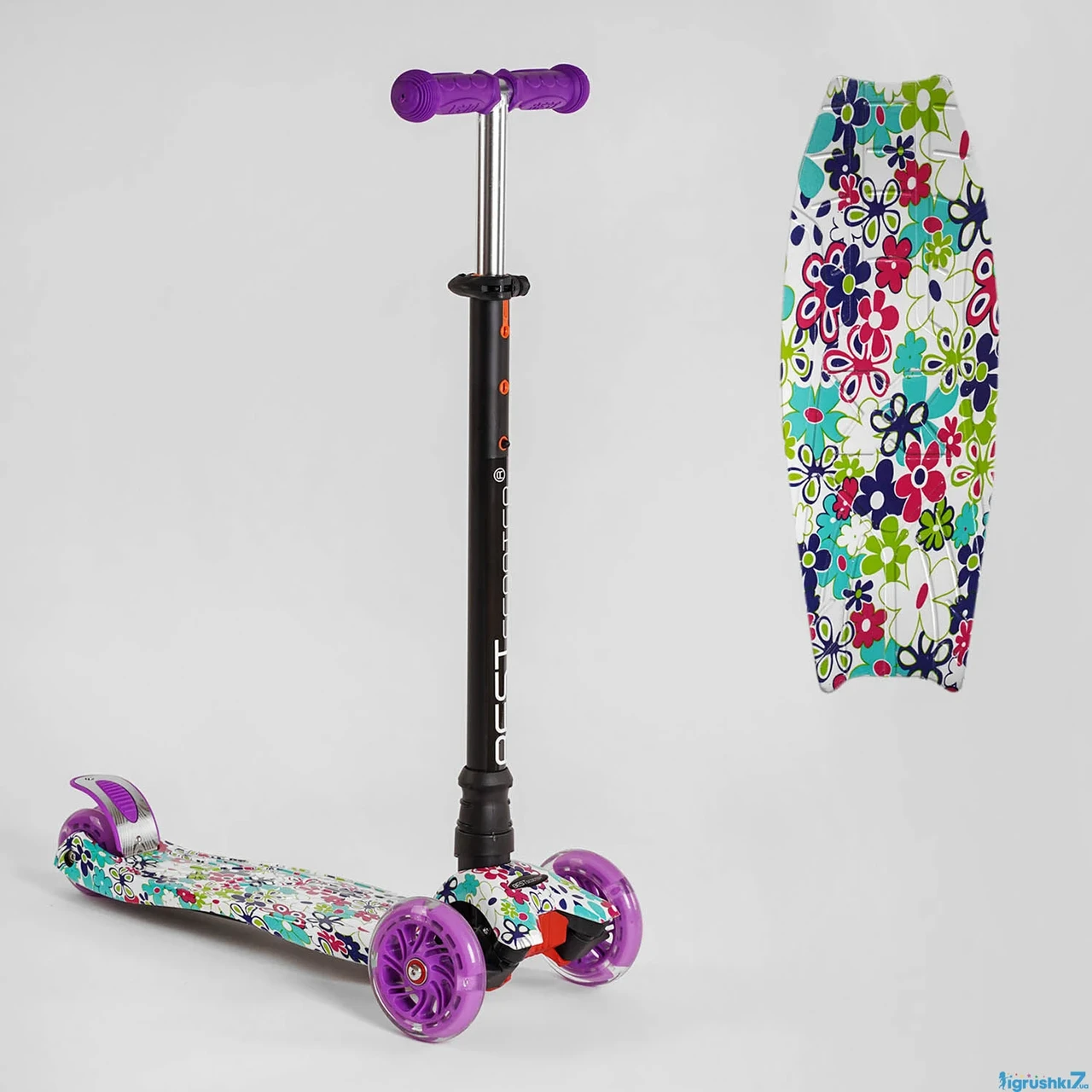Самокат А 25535/ 779-1333 MAXI "Best Scooter" (1) пластмасовий, 4 колеса PU, СВІТЛО, трубка керма алюмінієва, d = 12см, в коробці