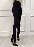 Жіночі брюки лосини чорні розклешені з розрізами знизу (р.XS-М) 22SH1024