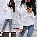 В'язаний светр вільний з перфорацією та ажурною в'язкою жіночий (р. 42-46) 9KF2084, фото 4