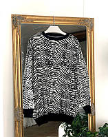 Вязаный свитер туника в зебровый принт фасона оверсайз теплый женский (р. 42-46) 78sv2085