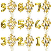 Набор с цифрой золото с конфетти воздушные шары