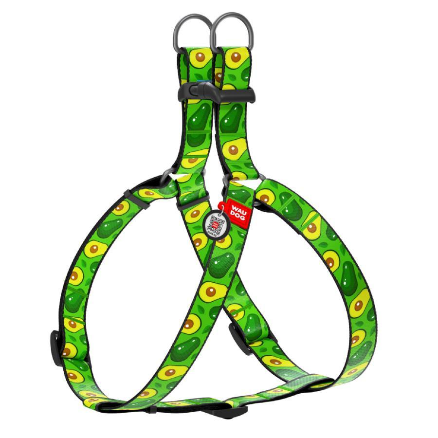 Шлея для собак анатомічна WAUDOG Nylon з QR паспортом, малюнок "Авокадо", пластиковий фастекс, M, Ш 20 мм,, фото 1