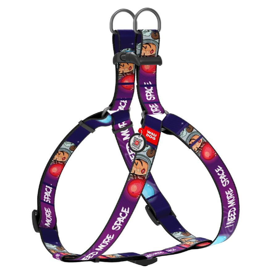 Шлея для собак нейлонова WAUDOG Nylon з QR-паспортом малюнок "Більше космосу" пластиковий фастекс Розмір L, фото 1