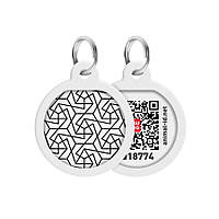 Адресник для собак и котів металевий WAUDOG Smart ID з QR паспортом, малюнок "Геометрія", круг, Д 25 мм