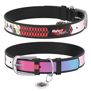 Нашийник для собак шкіряний WAUDOG Design з QR паспортом, малюнок "Харлі Квінн", XL, Ш 35 мм, Довж 44-58 см