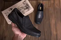 Демисезонные черные мужские кожаные туфли с эластичными резинками