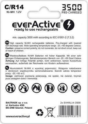 Аккумулятор everActive 2xEVHRL14-3500 C/R14 Ni-MH 5000mAh LSD, фото 3