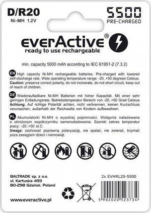 Аккумулятор everActive 2xEVHRL20-5000 D/R20 Ni-MH 5000mAh LSD, фото 3