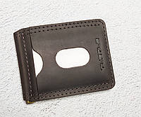Зажим для банкнот кожаный темно-коричневый, мужской кожаный коричневый кошелек-зажим для денег и карточек