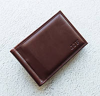 Зажим для денег коричневый с монетницей (с доп.визитницей), кошелек с зажимом для купюр из эко-кожи