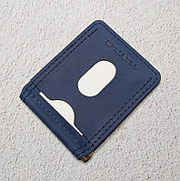 Зажим для купюр кожаный синего цвета, тонкий кожаный кошелек для денег и карточек, кошелек винтажный стиль