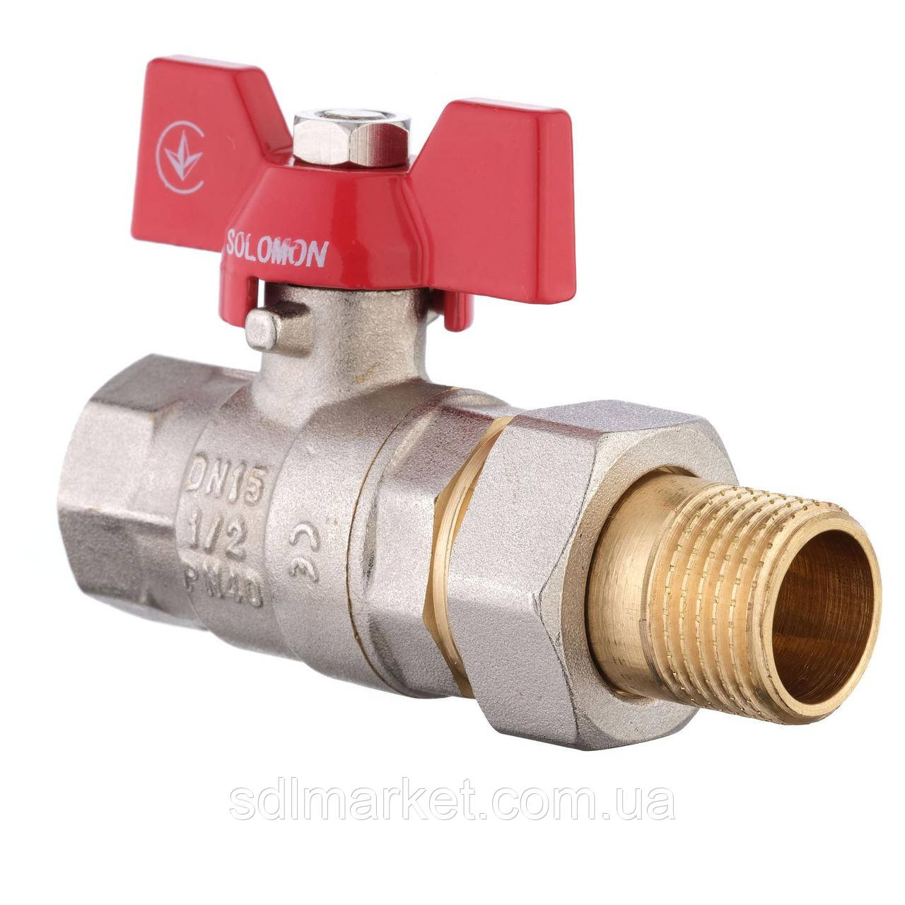 Кран кульковий прямий з американкою SOLOMON 1/2" УСІЛЕННИЙ 00242