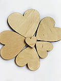 Дерев'яна заготовка "Серце" для декупажу, скрапбукінгу, бизиборда, творчості 10шт d=6см, фото 2