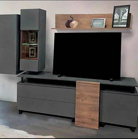 Вітальня АРС БРВ 2000х2220х460 мм антрацит+дуб крафт табако+елегантний сірий