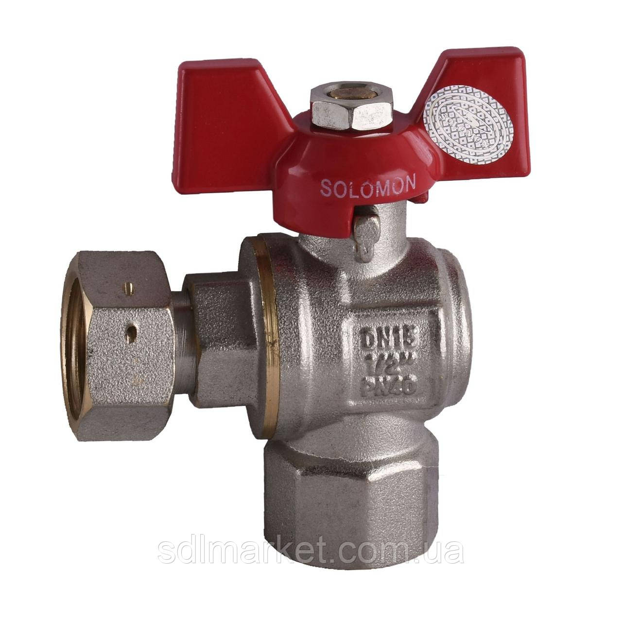 Кран кульовий кутовий з накидною гайкою SOLOMON 1/2" ВВ PN40 160401