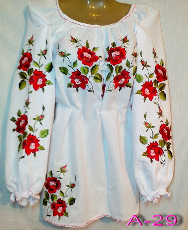 Ошатна шифонова біла вишита гладдю жіноча блузка вишиванка з квітами А-29 вишита сорочка вишиванка