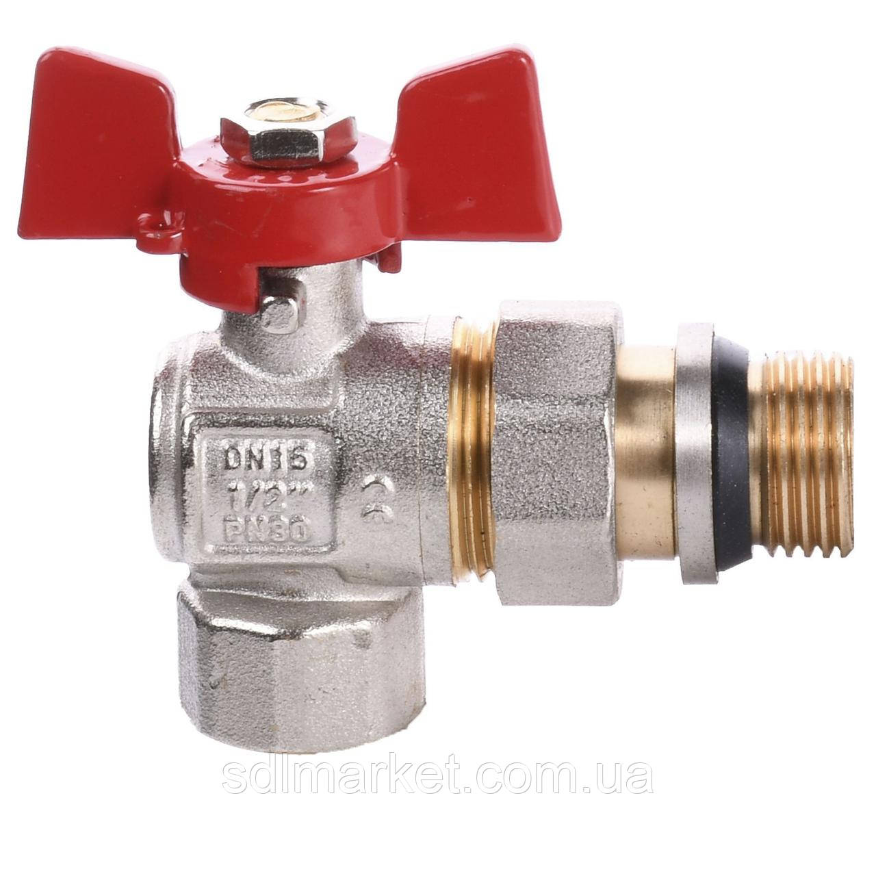 Кран кульковий кутовий з американкою WATERVALVE Q003 1/2" NV124 1/2" BH