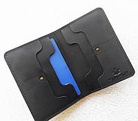 Черное мужское портмоне для документов, купюр и кредиток, кожаный мужской бумажник черный, портмоне 3 в 1