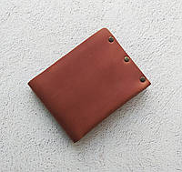 Яркий светло-коричневый мужской бумажник, портмоне ручной работы на заклепках из кожи Crazy Horse
