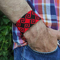 Мужской браслет ручного плетения макраме "Vohnevyk" (красно-черный)