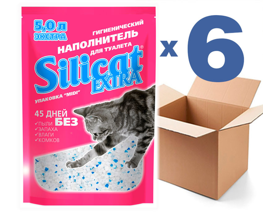Наповнювач для котячого туалету силікагелевий SILICAT EXTRA 5.0Lx6шт(30L)